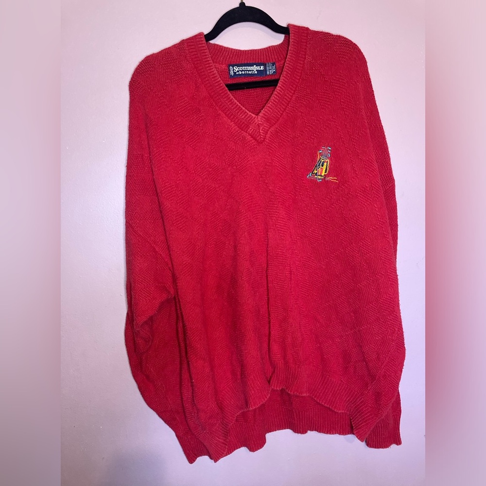 Scottish isle by bernette Men's Red Sweater Gold club Embroidered XXL